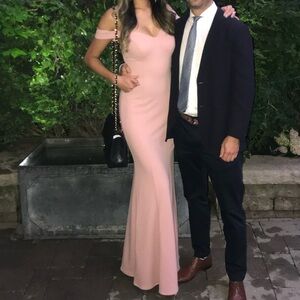 May Queen Blush Pink Off-Shoulder Mermaid Gown